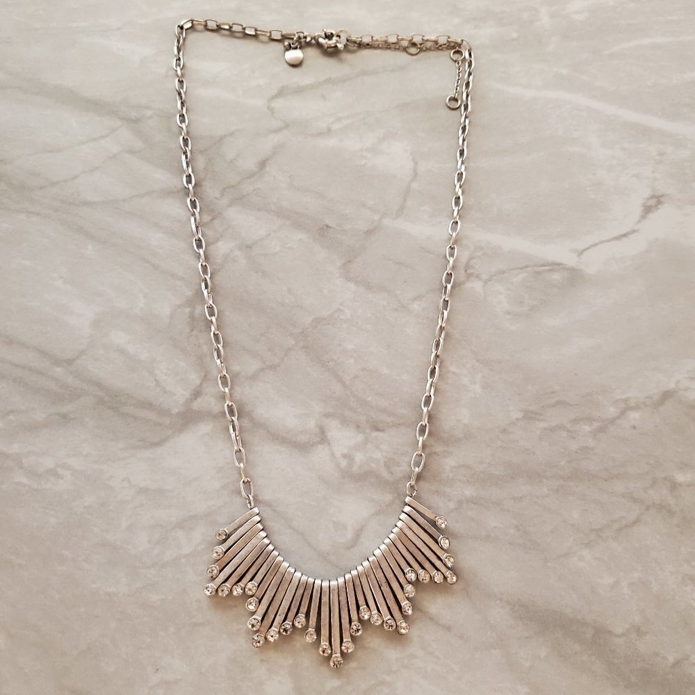 ✨ J.Crew Silver Rhinestones Crystals Pave Antiqued Mini Statement Necklace ✨ - Picture 1 of 13